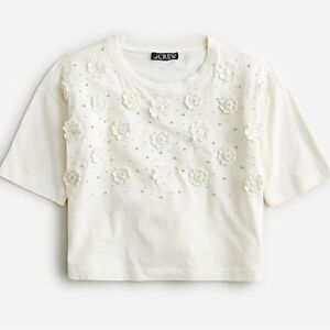 J.Crew Cropped T-shirt with crochet floral appliqués NWT Size XS
